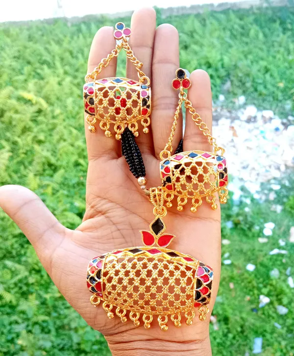 Assamese_Traditional_Red_Black_Dhulbiri_Jewellery_Set_For_Women_&_Girl